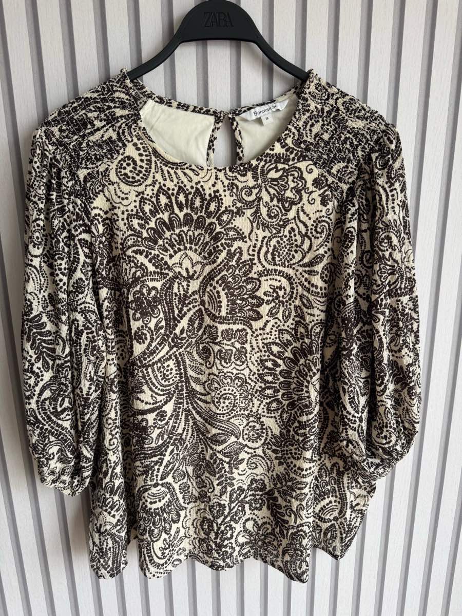 Bonmarche cream & brown paisley print blouse size 18