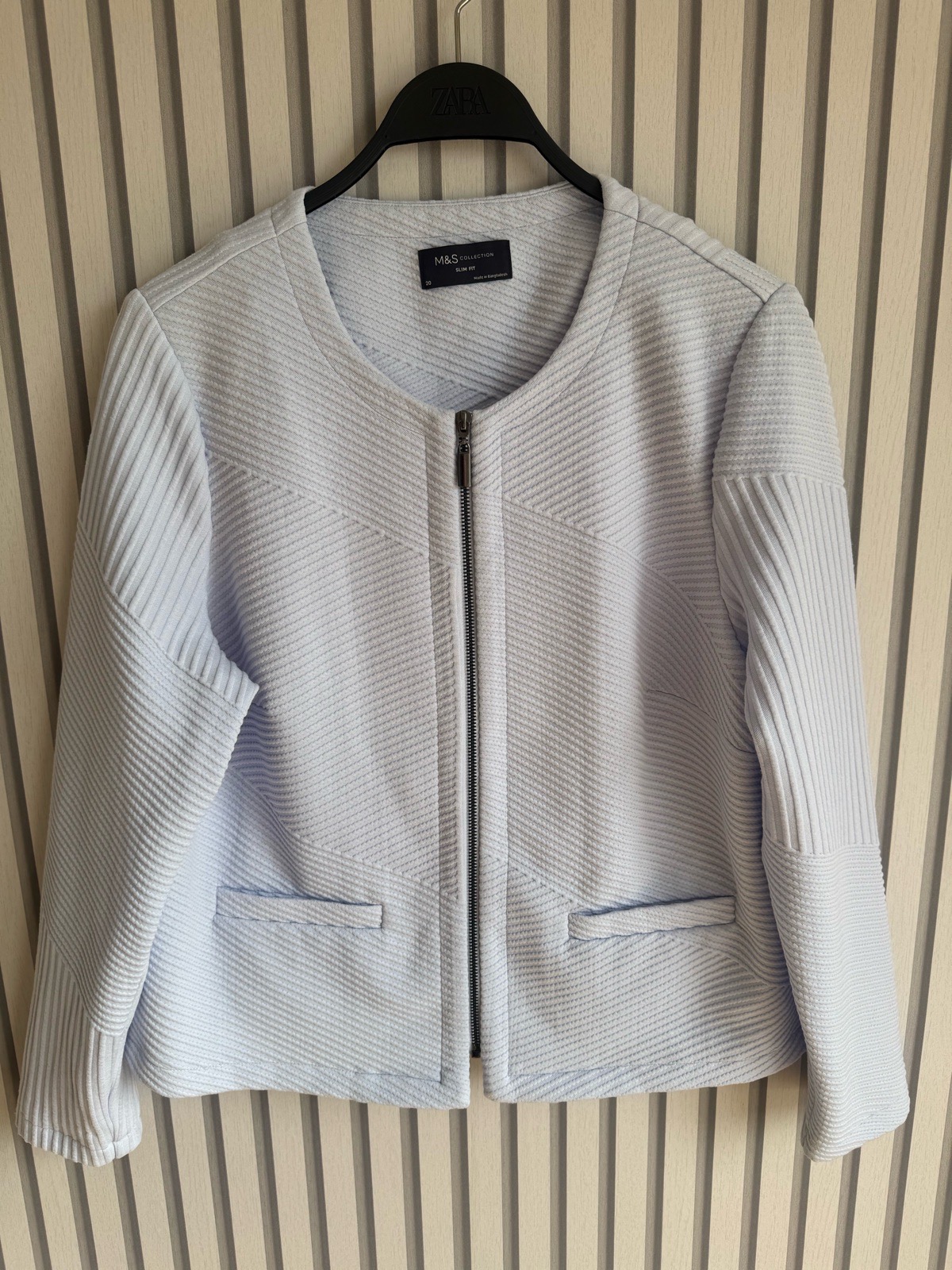 M&S light blue textured slimFit zip up jacket size 20
