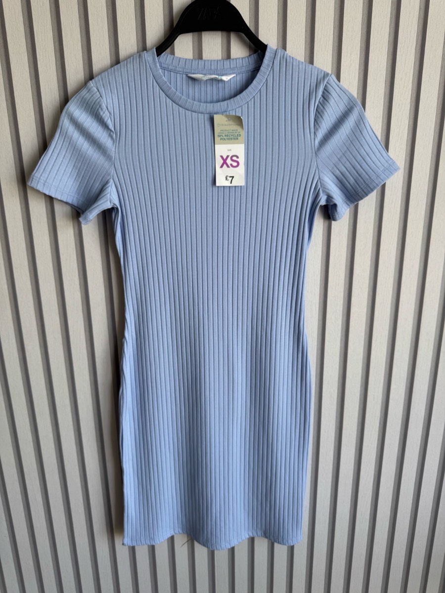 Primark blue ribbed Bodycon dress size XS new with tags.