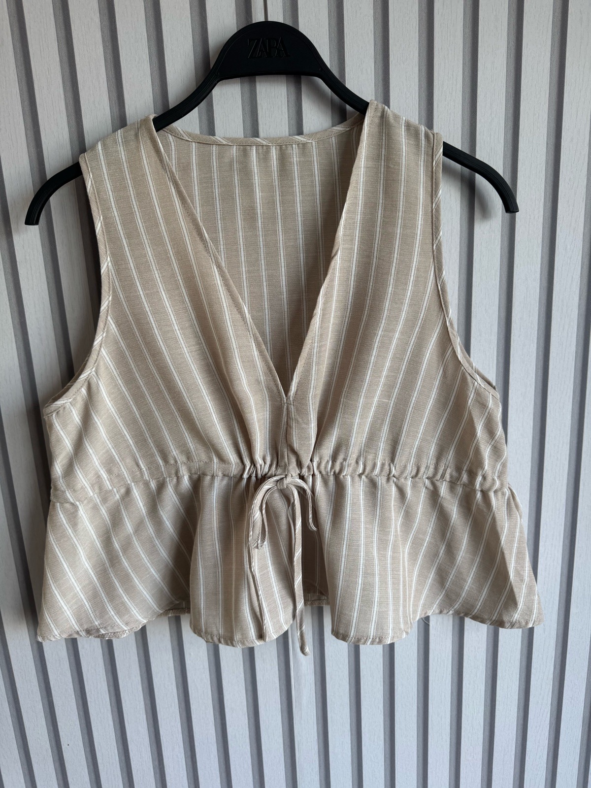 TikTok Shop beige & white striped peplum top size L