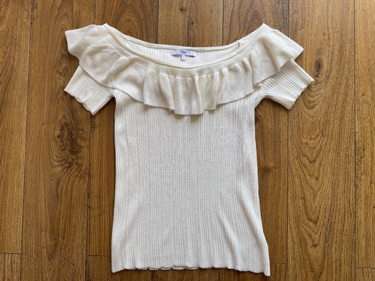 Next cream thin knit off the shoulder frill detail top size 14