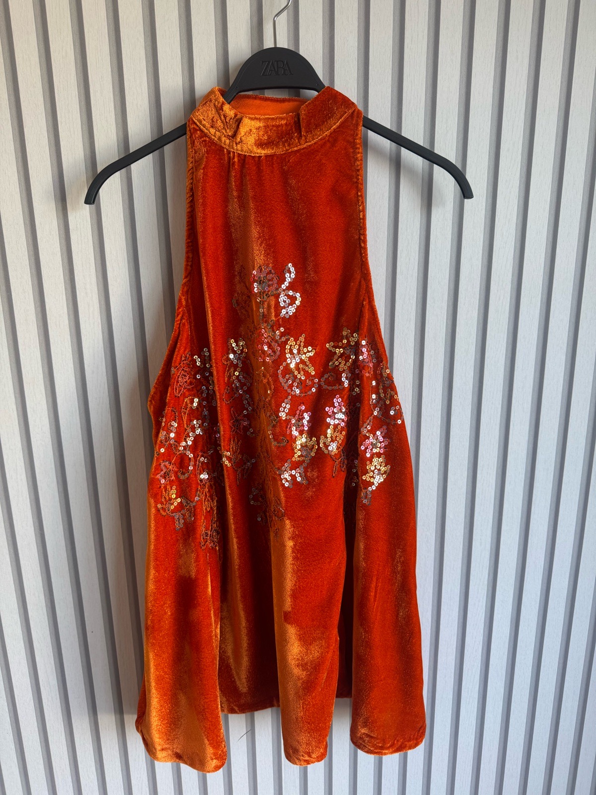 Free People orange velvet sequin detail mini dress size S/oversized