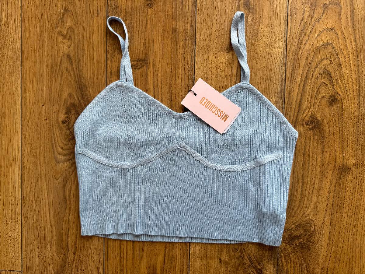 Missguided blue ribbed cropped bralette size 18 new with tags