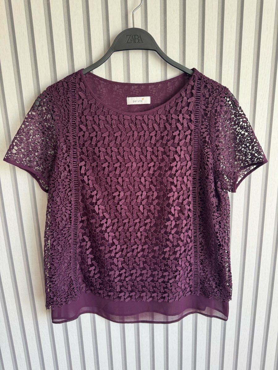 Per Una purple lace/crochet short sleeve top size 12
