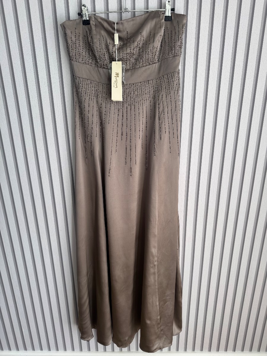 Monsoon bridal taupe/mink silk beaded occasion dress size 12 new with tags