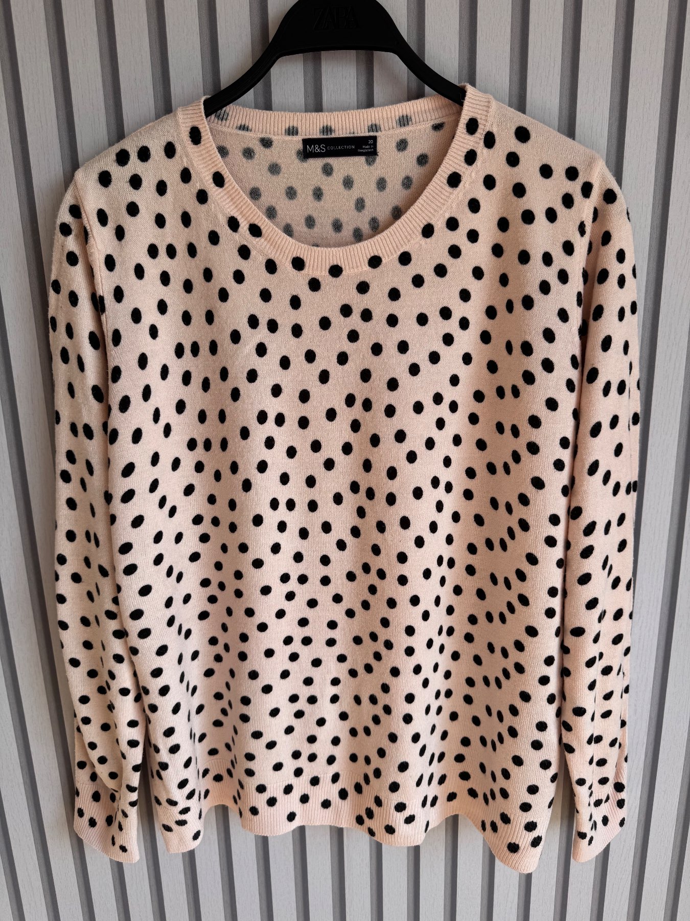 M&S pale pink polka dot thin knit long sleeve jumper size 20