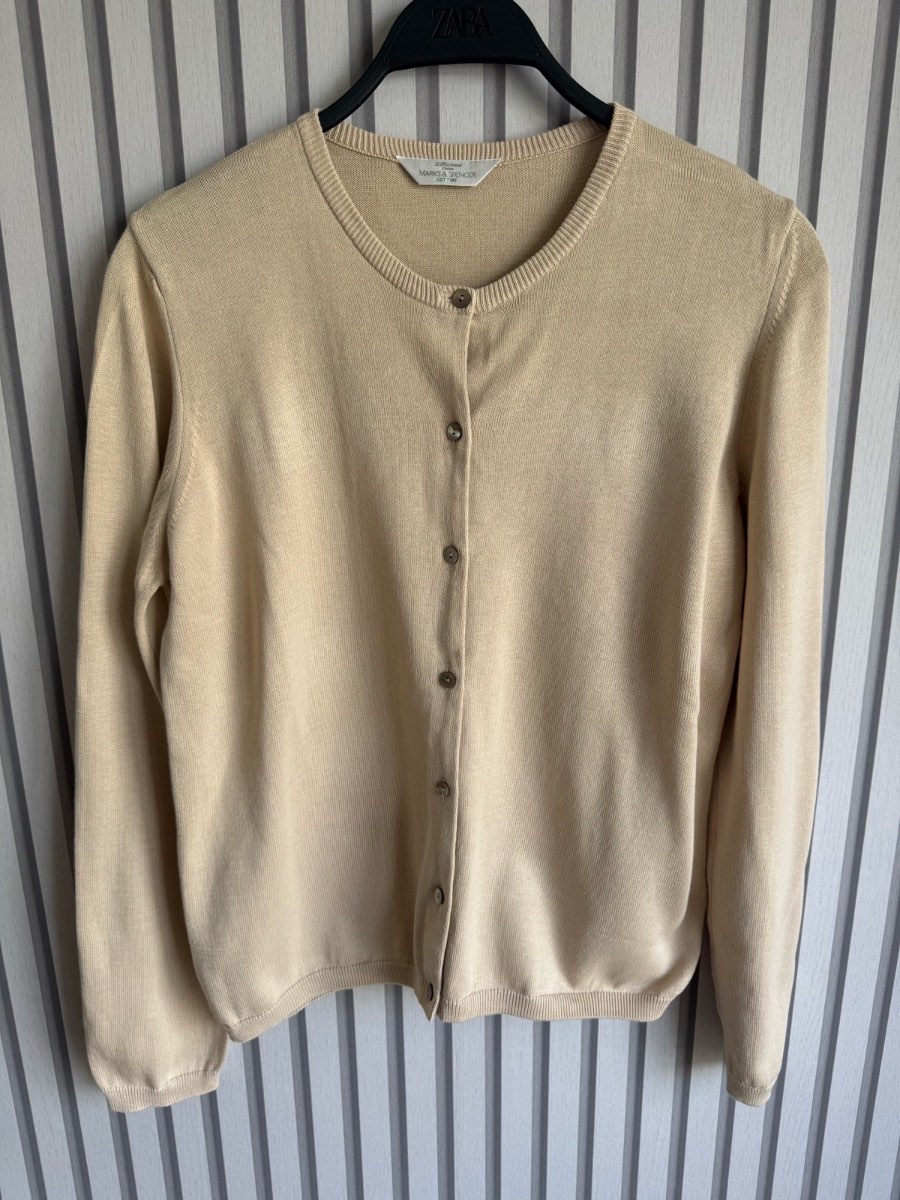 St Michael vintage beige cotton cardigan size 14
