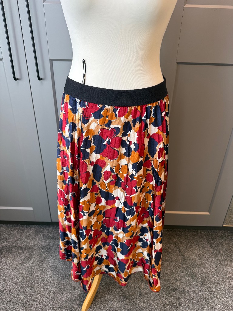 Auburn Floral Midi Skirt Elasticated Waist Navy Rust UK 14