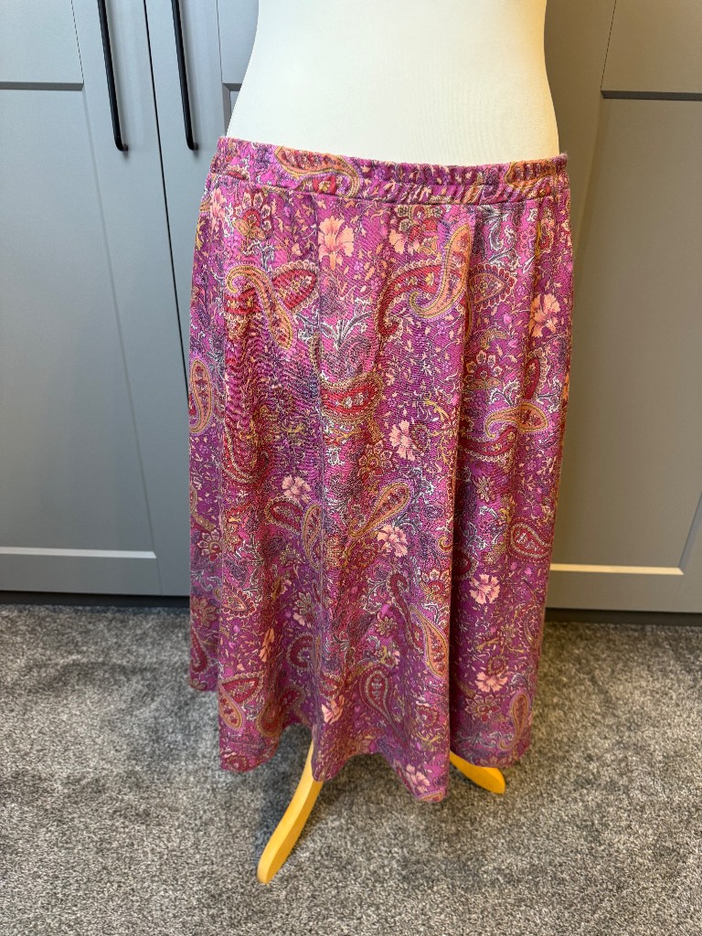 Damart Vintage Paisley Print Midi Skirt Purple Pink UK 20