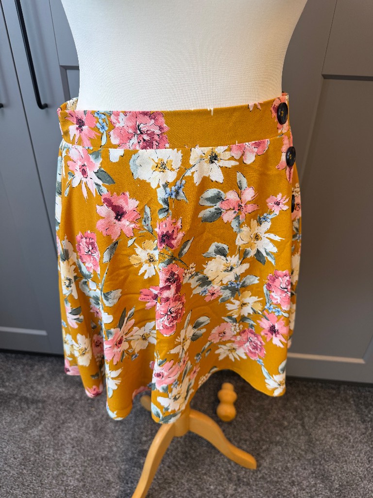 George Floral Mini Skirt Button Detail Mustard Yellow UK 10