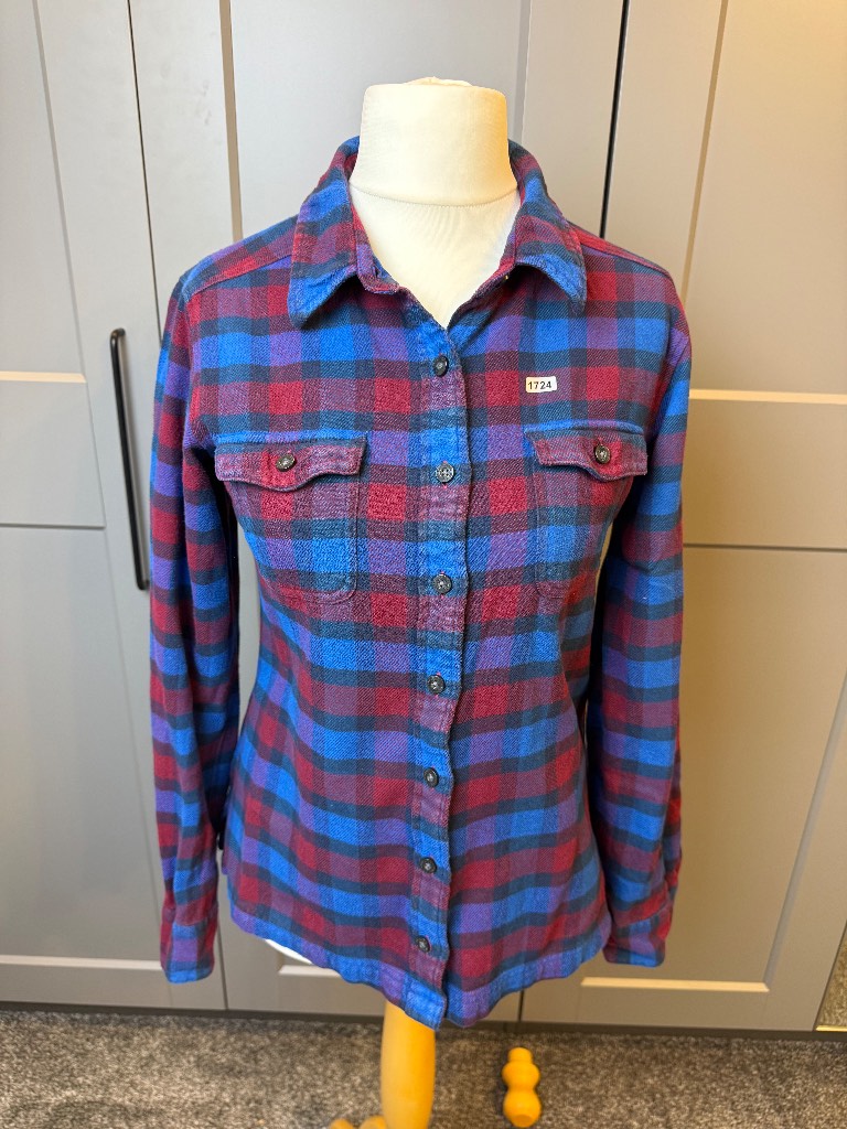 Patagonia Organic Cotton Flannel Shirt Plaid Blue Burgundy UK 12
