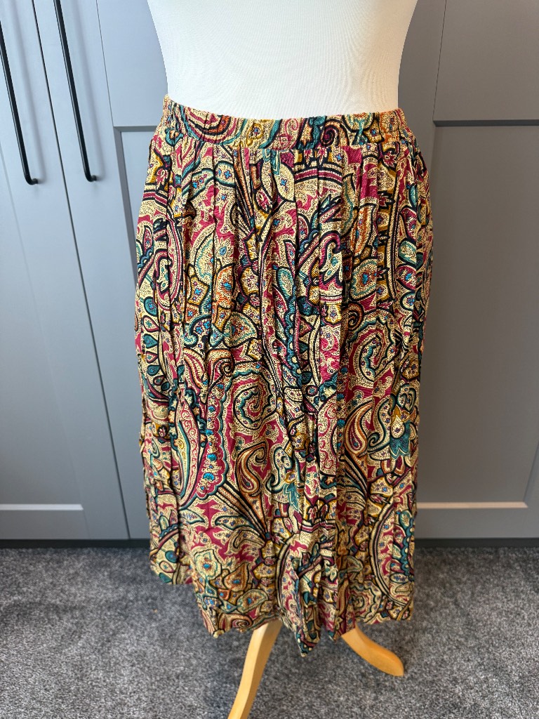 Vintage USA Paisley Midi Skirt Elasticated Waist UK 8-10