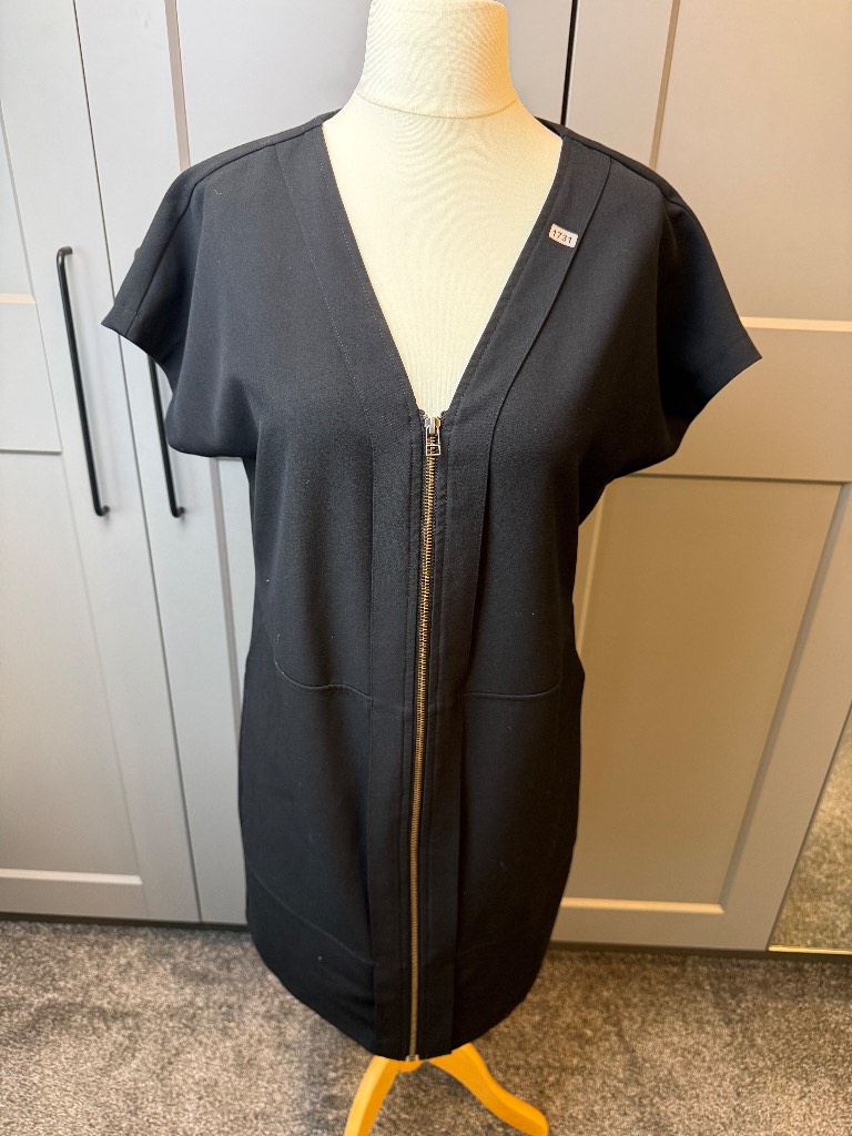 Next Full Zip Mini Dress Short Sleeve Black UK 12