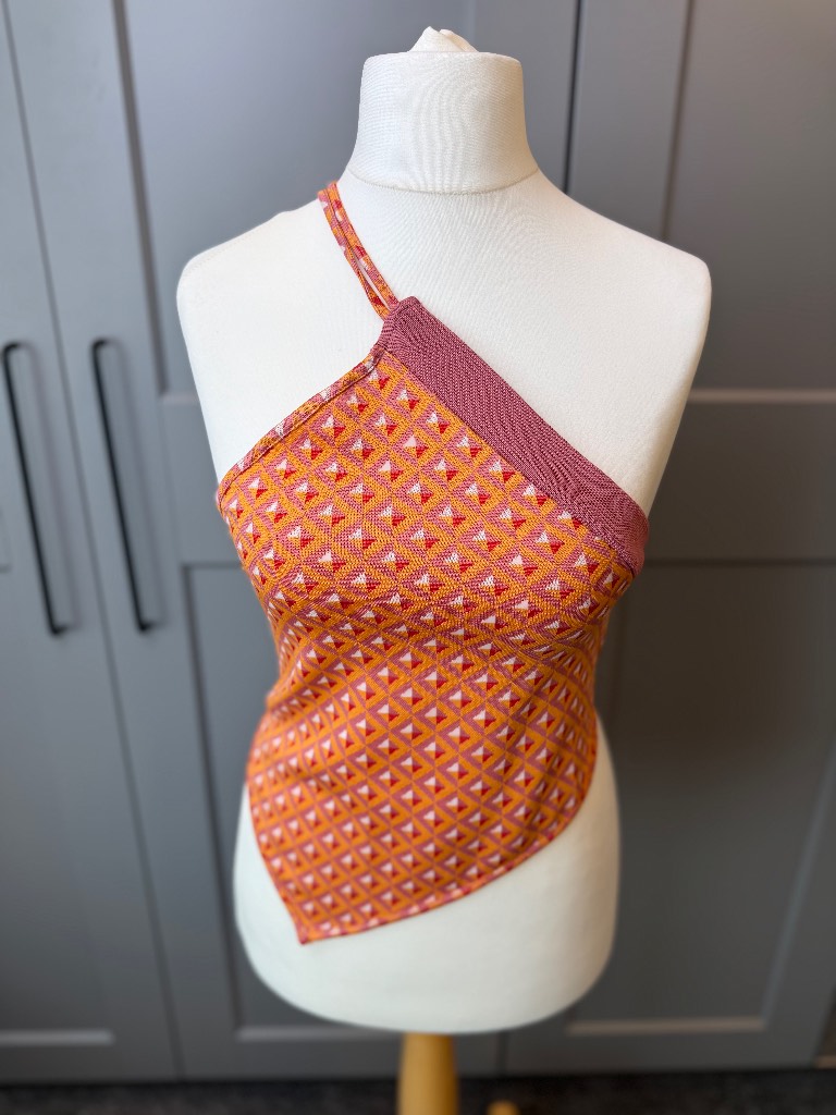 Zara Geometric Print One Shoulder Crop Top Orange UK 10-12