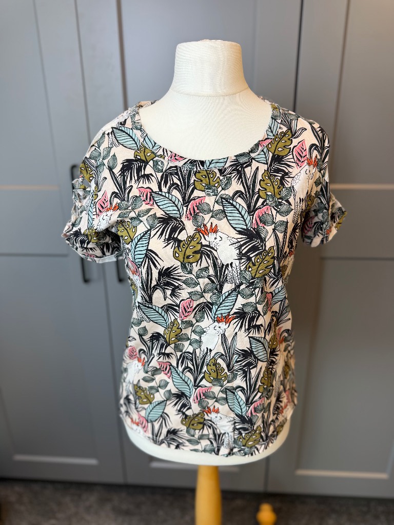 Next Tropical Cockatoo Print Cotton Top Short Sleeve UK 10