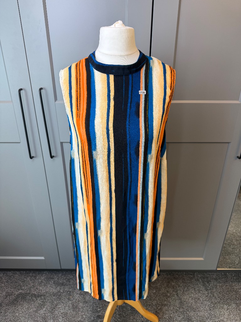 M&S Collection Stripe Print Shift Dress Sleeveless Blue UK 18