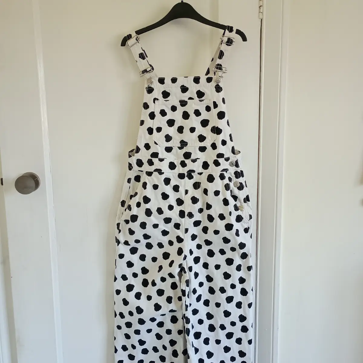 Cow print dalmatian print dungarees denim look size 6 cotton