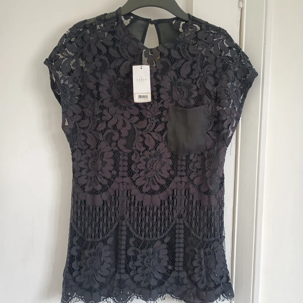 Lipsy black lace t-shirt short sleeve top pocket brand new with tags size 6 summer