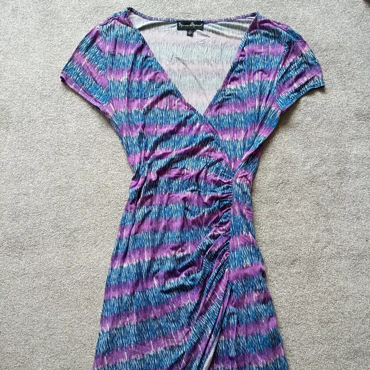 Mercer & Madison purple & blue abstract faux-wrap dress size small