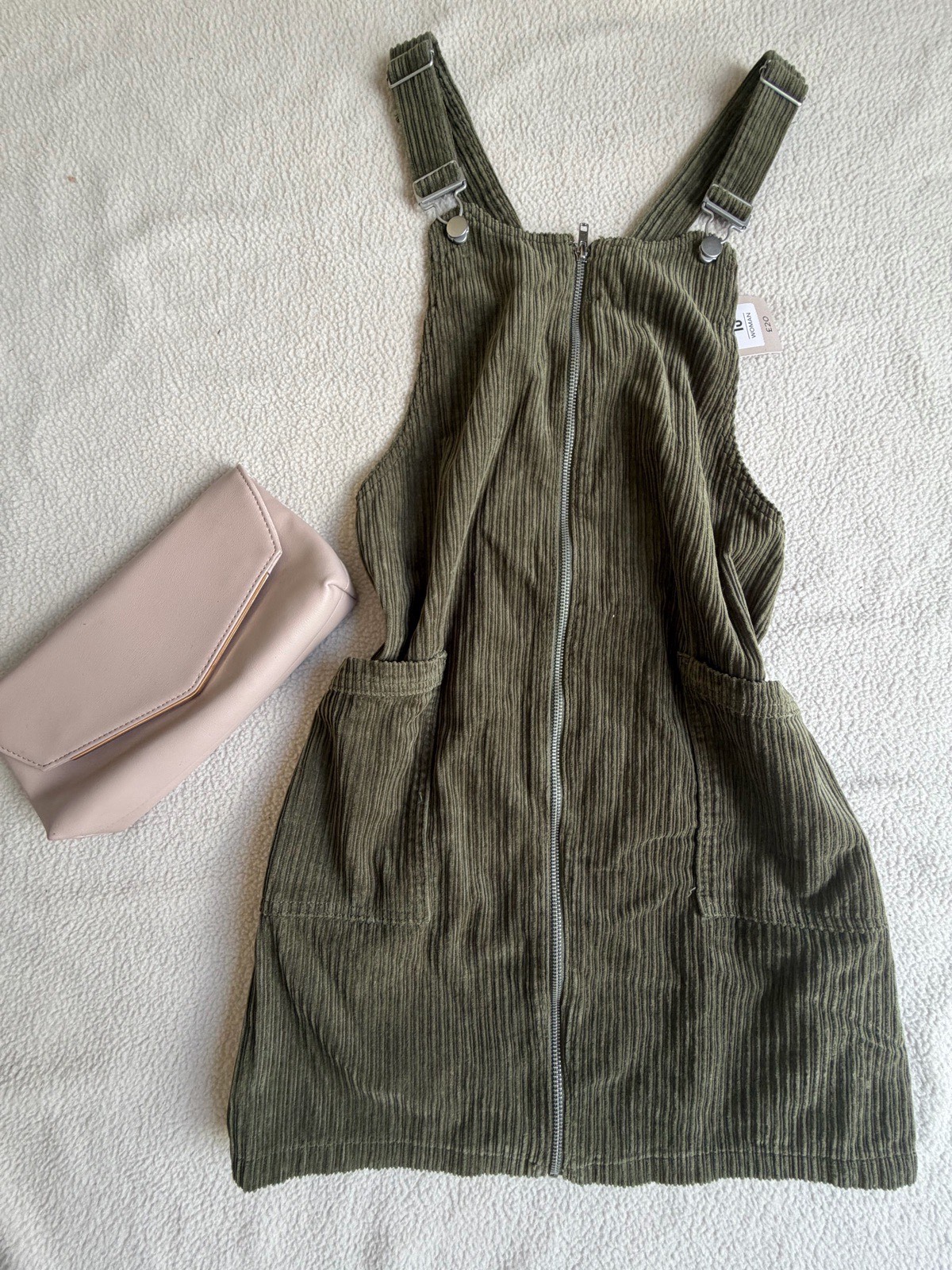 Green Corduroy Pinafore Dungaree Dress Size 8 - with free pre loved bag