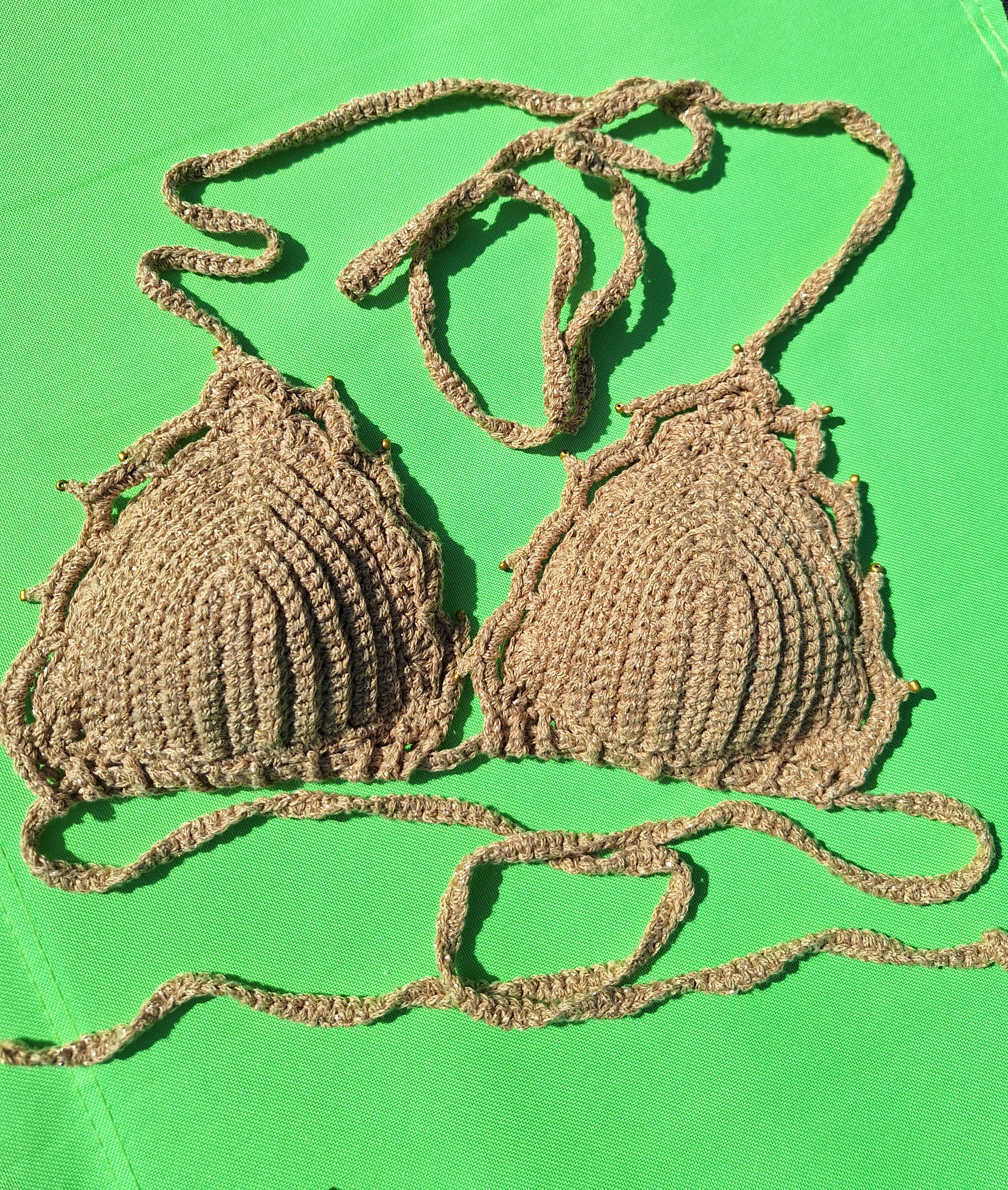 Gold crocheted bikini style top