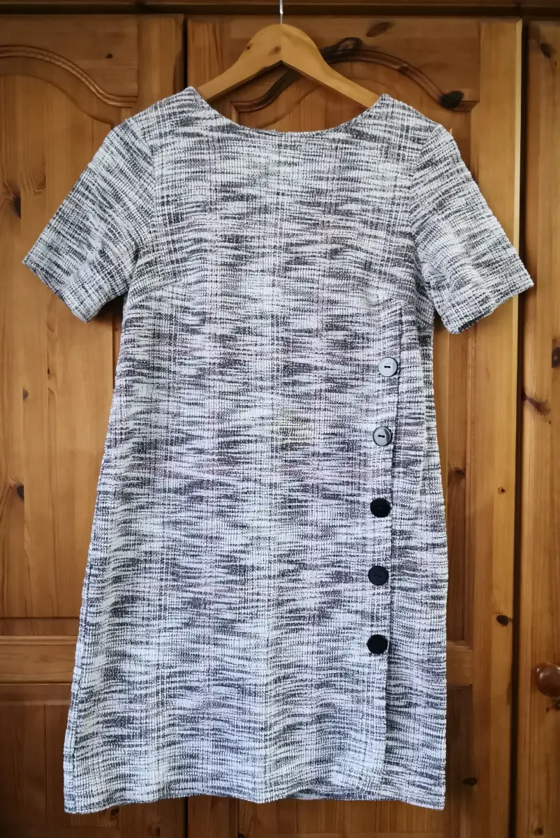 Wallis Bouclé Tweed Style Shift Mini Dress Side Buttons Size 10