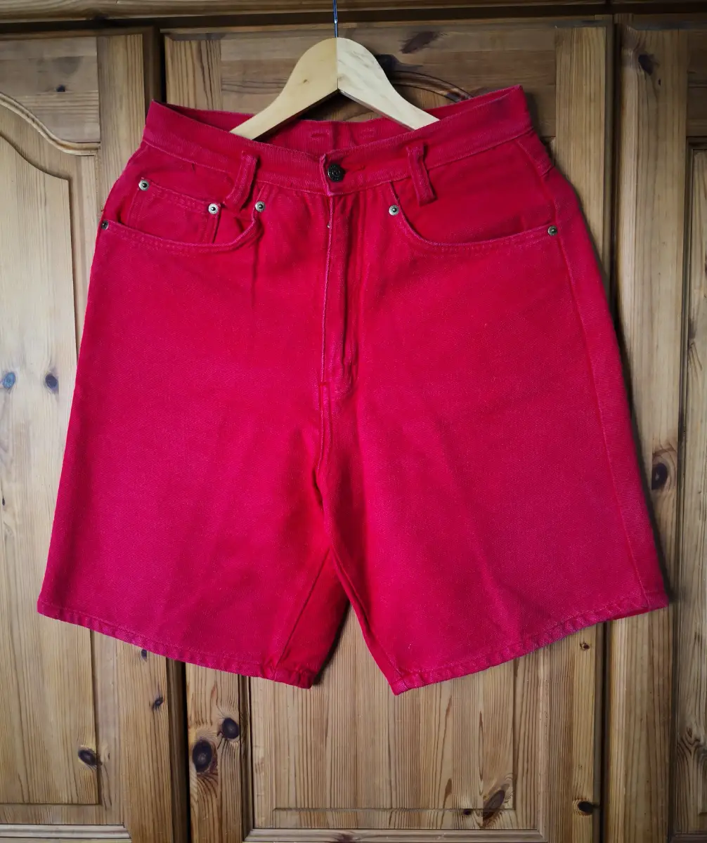 Vintage Red High-Waisted Cotton Canvas Denim Shorts W29 Medium
