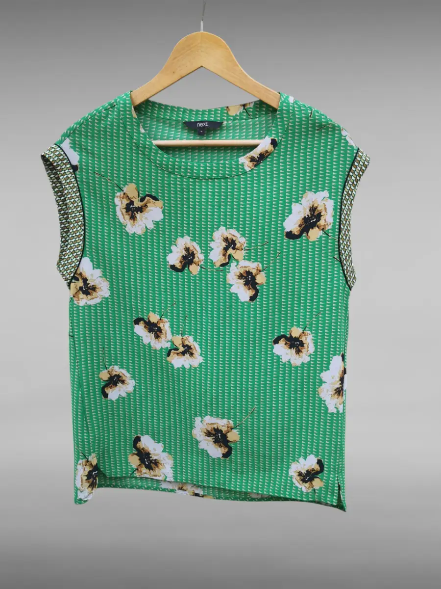Next Green Floral & Geometric Cap Sleeve Blouse Top - Size 8
