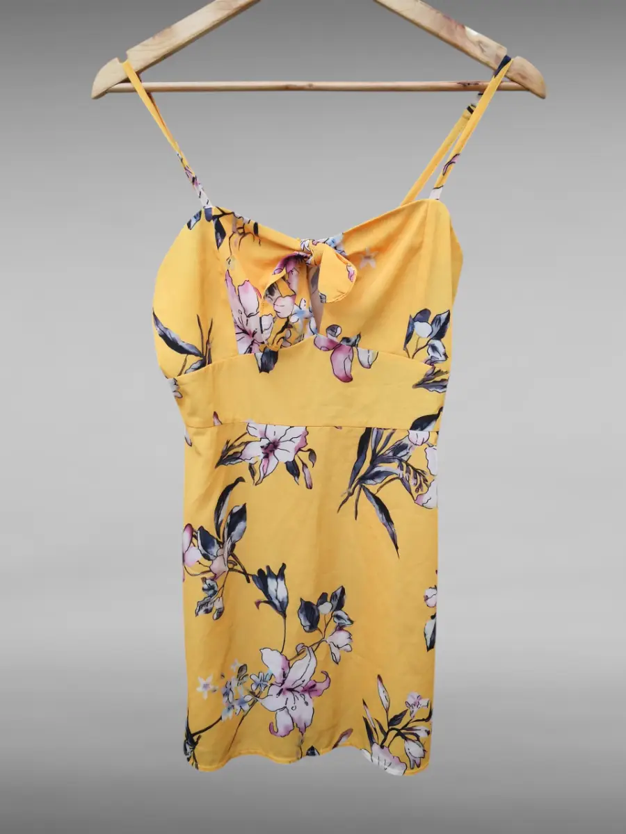 Yellow Floral Tie-Front Mini Dress - UK 10 by Parisian Petite Holiday Cottage Core