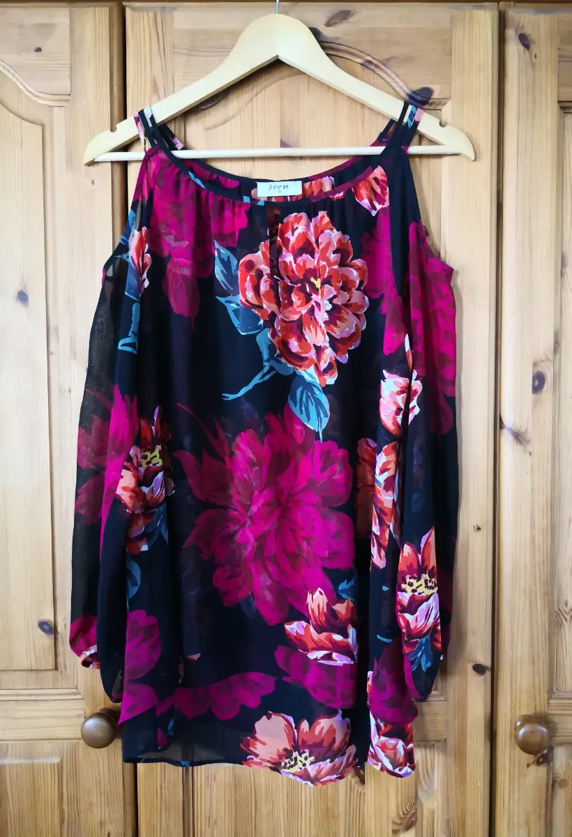 Matalan Floral Cold Shoulder Summer Top Size 10 Cottage Core