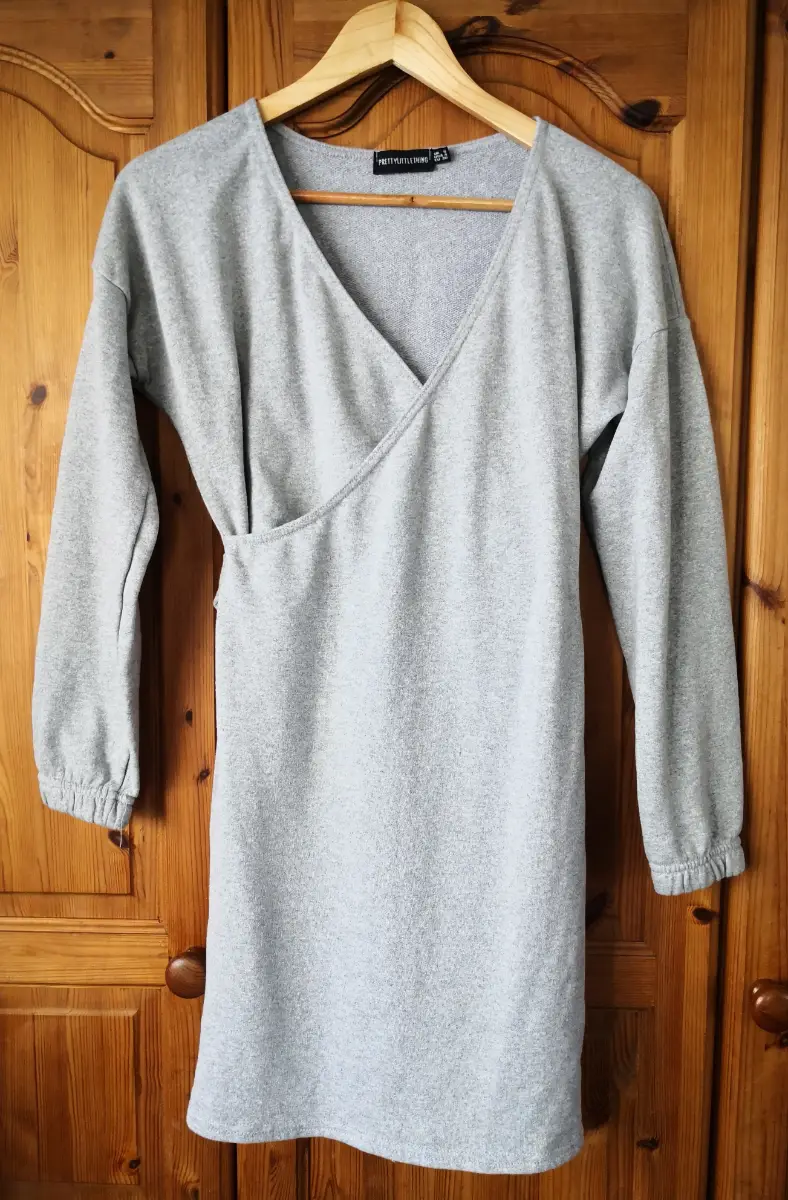 PrettyLittleThing Grey Wrap Front Sweatshirt Mini Dress UK 8