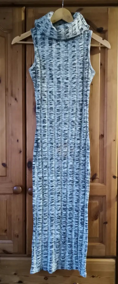 River Island Grey Ribbed Sleeveless High Neck Midi Bodycon Dress Size 8