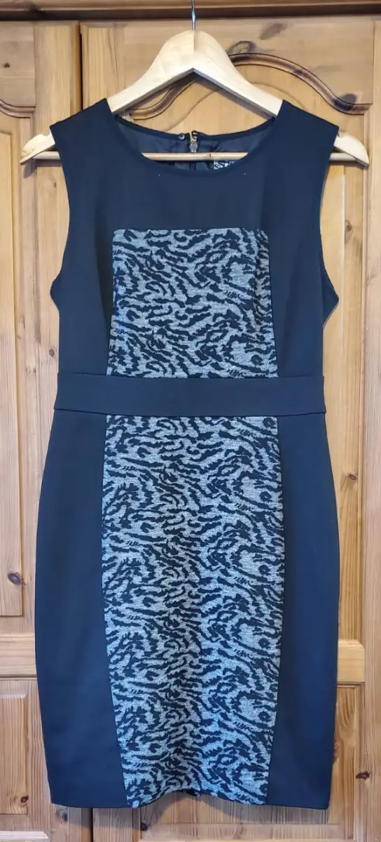 NEXT Black & Grey Animal Print Bodycon Shift Work Dress Size 8R