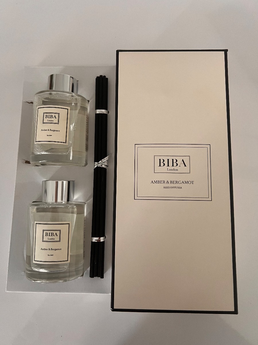 Biba London set of 2 boxed -gift idea - amber snd bergamot reed diffusers ,