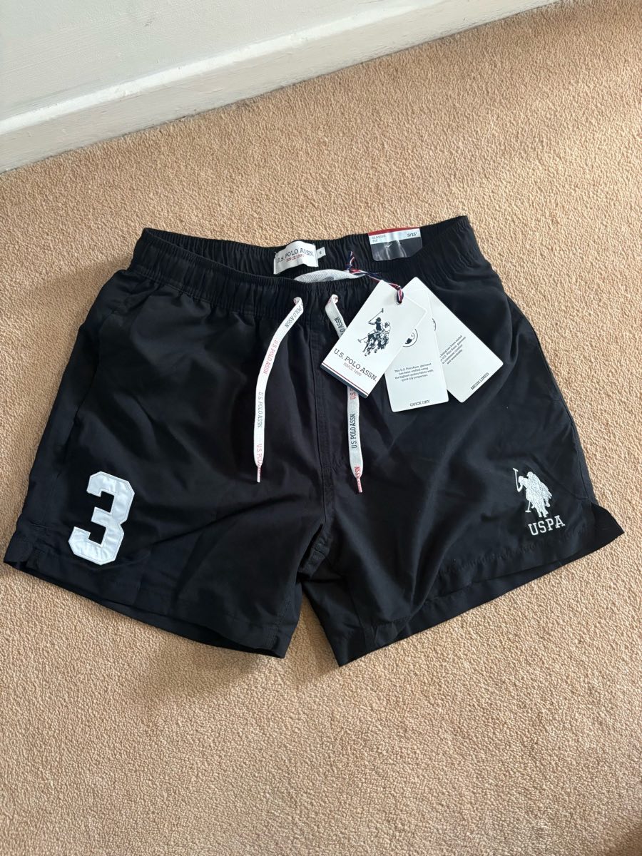 Men’s U.S. Polo Assn. Swim Shorts - Black - Size S - BNWT - Quick Dry