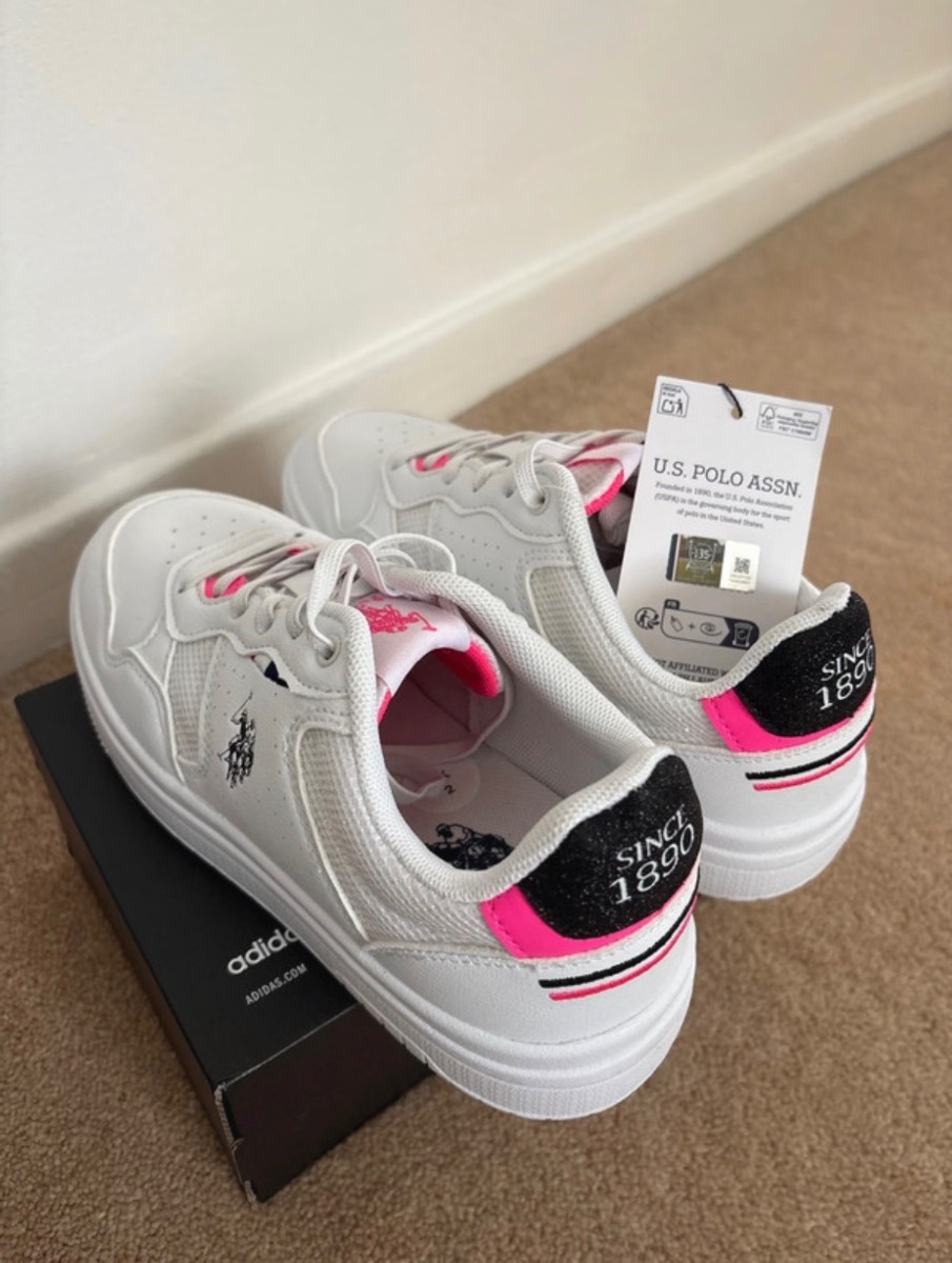 Us polo assn trainers. Size 2. White & pink