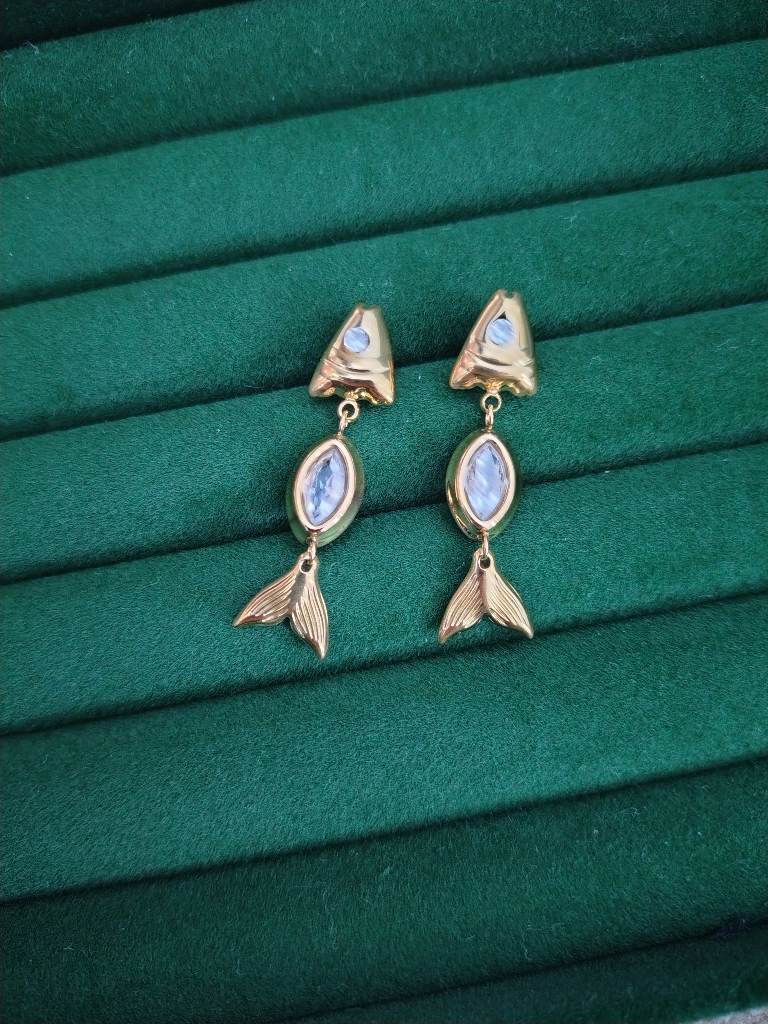 18k Gold Plated Stainless steel Fish Earrings.