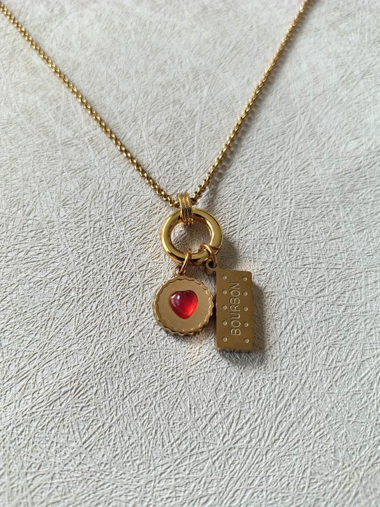 18k Gold Plated stainless steel Biscuit Charm Necklace.