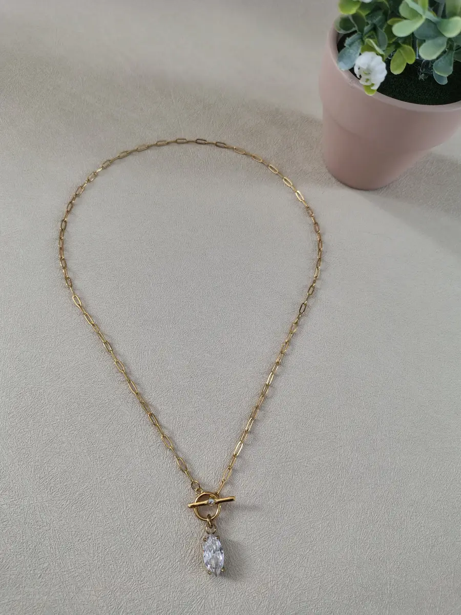 18k Gold Plated stainless steel Zircon Pendant Necklace.