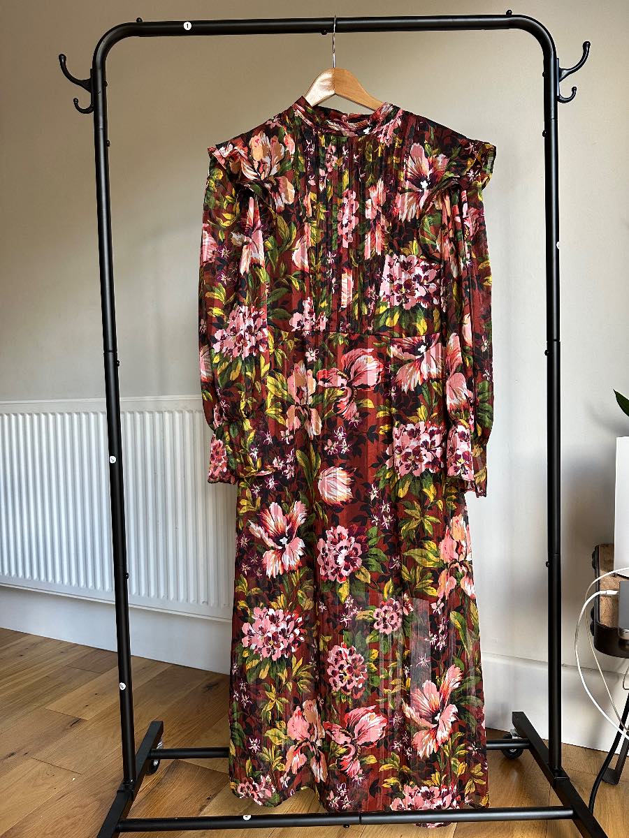 Topshop Brown Fallen Floral Jacquard Midi Dress Size UK 10