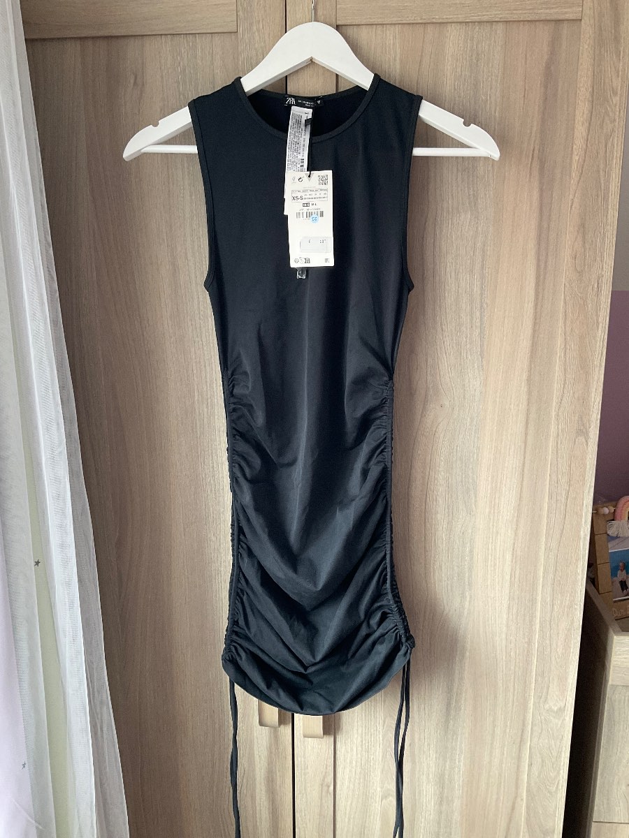Zara black ruched mini dress XS