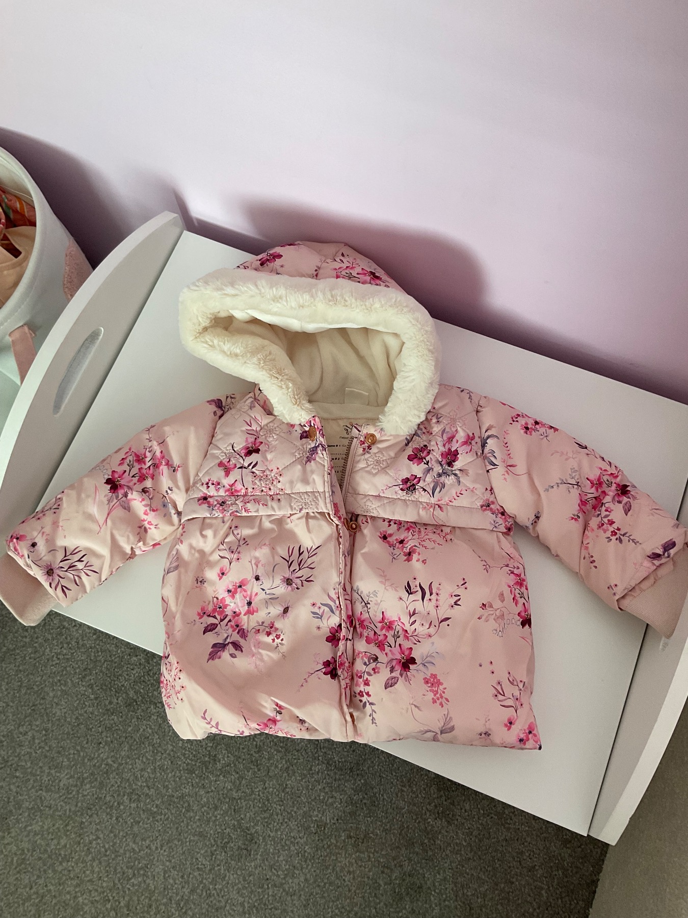 Next baby pink floral coat 9-12 months