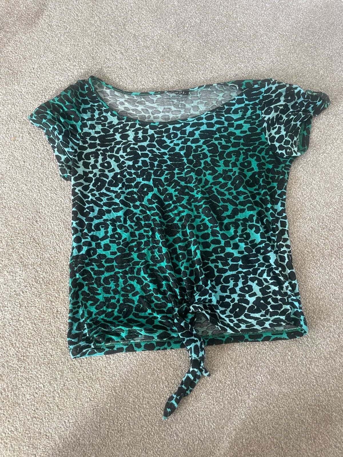 Leopard print top tie tee turquoise