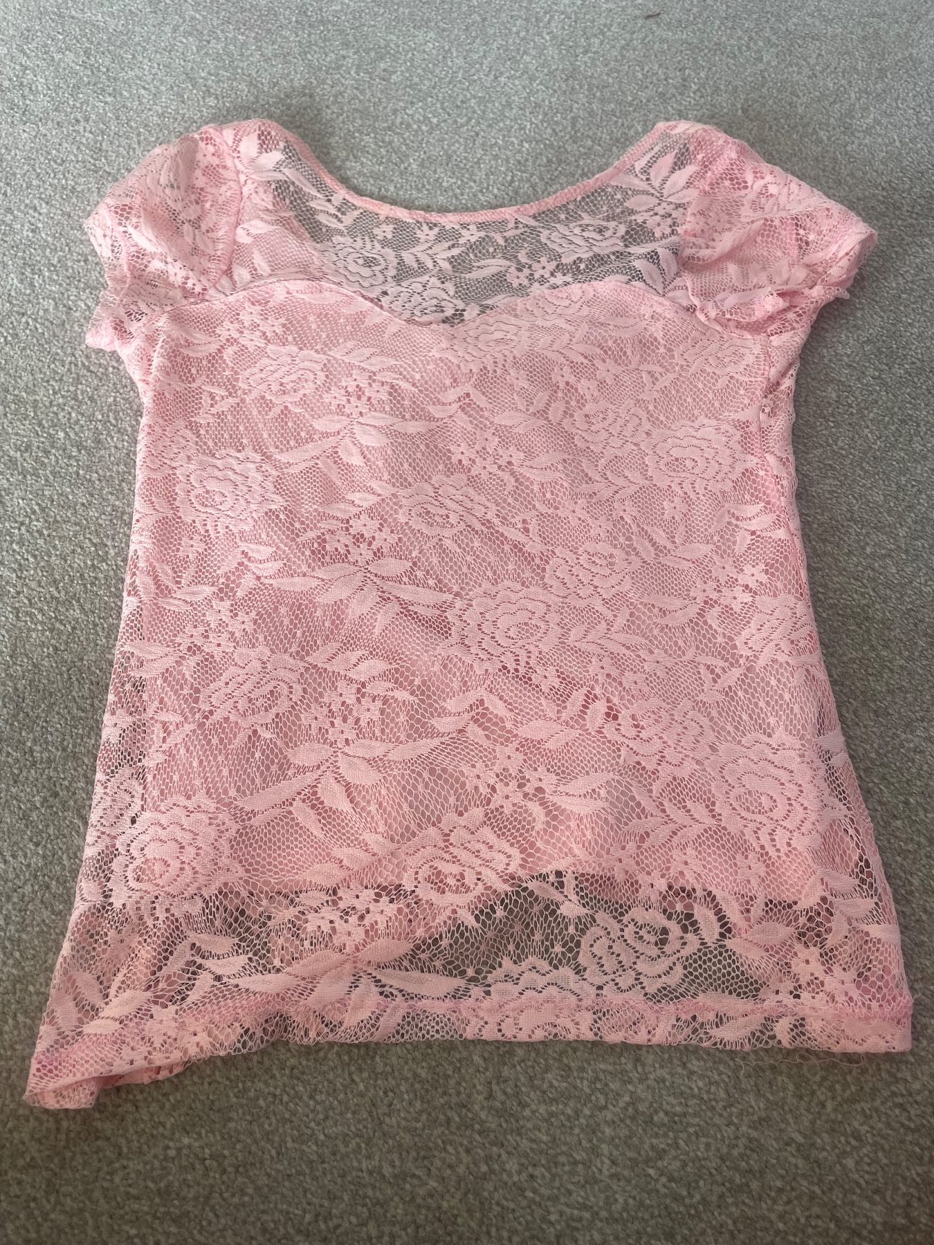 Pink lace tee top size 10 low back