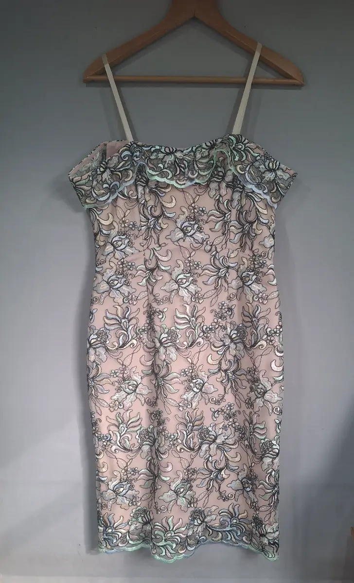 River Island Pink Bardot Floral Midi Bodycon Dress - Size 12 - Wedding Formal Event Races