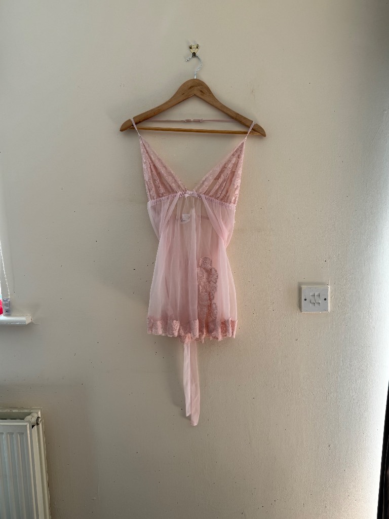 Vintage Frederick's of Hollywood Pink Mesh Lace Babydoll Camisole Slip Size XL