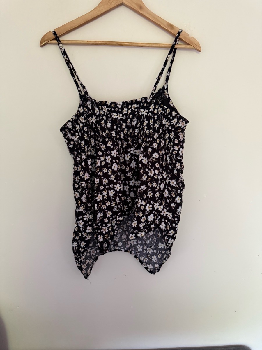 No Boundaries Floral Cami Top, Black/White, Size L UK 8-10, Excellent Condition