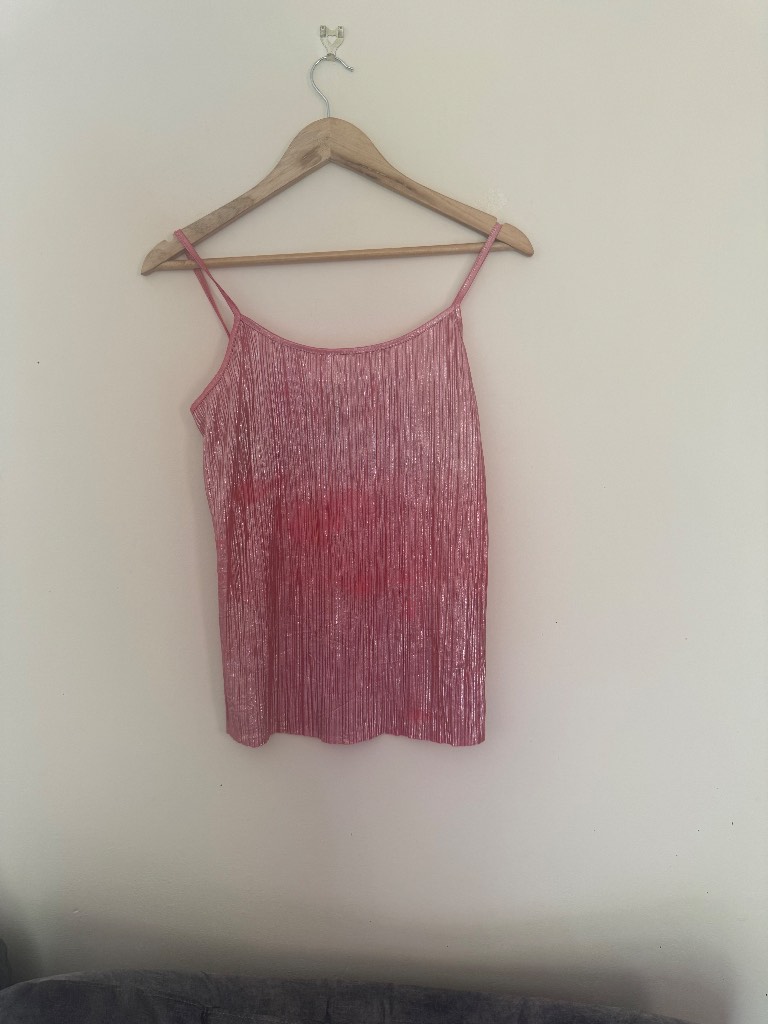 Vintage Flame Metallic Pink Pleated Camisole Top XS Y2K Shimmer