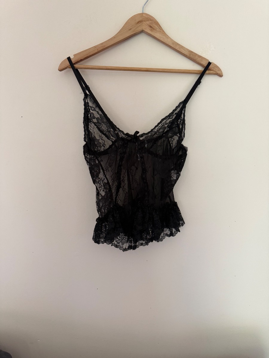 Vintage Frederick's of Hollywood Black Lace Sheer Cami Top M