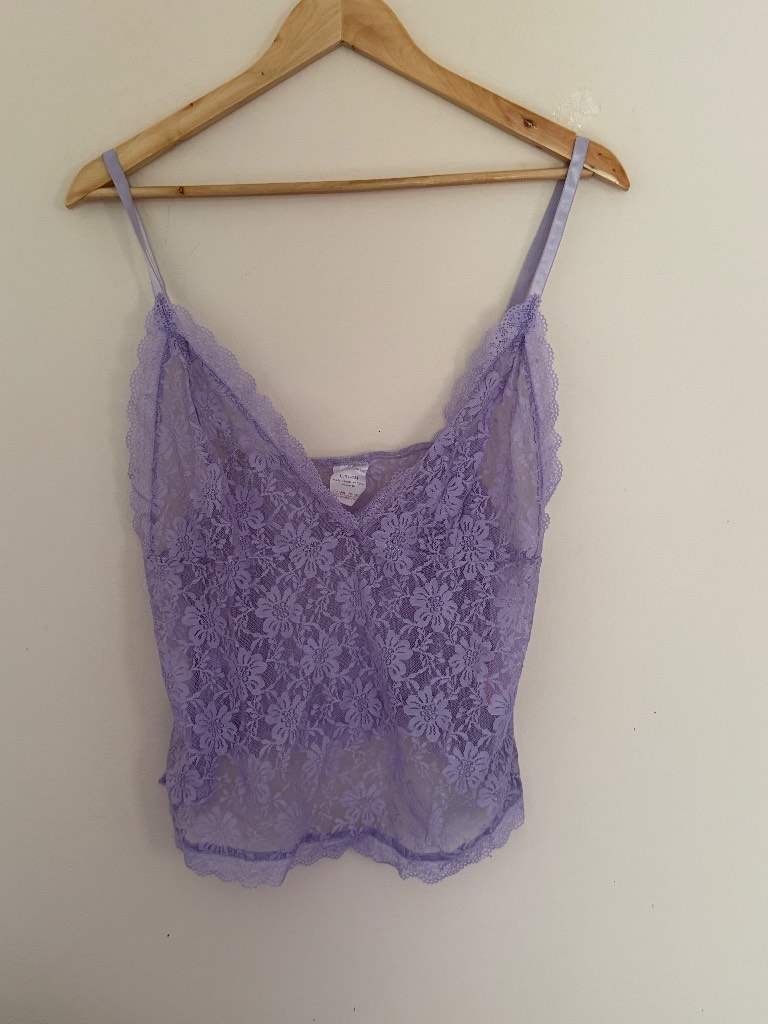 Y2K Lilac Sheer Mesh Lace Cami Top UK 10